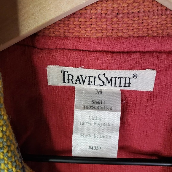 TravelSmith Woven Jacket M Button Front Multicolor Stripe Check‎ Boho Tweed - Picture 5 of 8